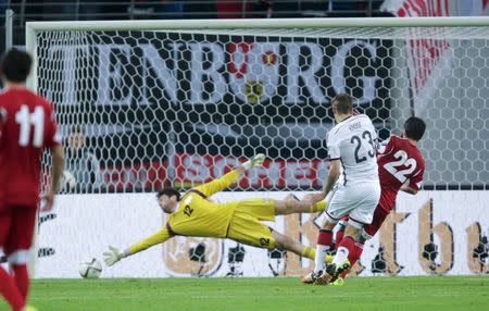 Germany's Max Kruse scores a goal against Georgia during their Euro 2016 Group D qualifying soccer match against Germany in Leipzig, Germany October 11, 2015. REUTERS/Fabrizio Bensch