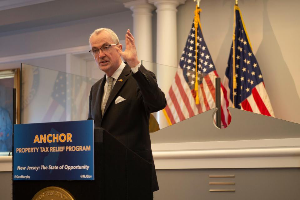 New Jersey Governor Phil Murphy announces property tax relief for home owners and renters at an event in Fair Lawn, N.J. on Thursday March 3, 2022. 