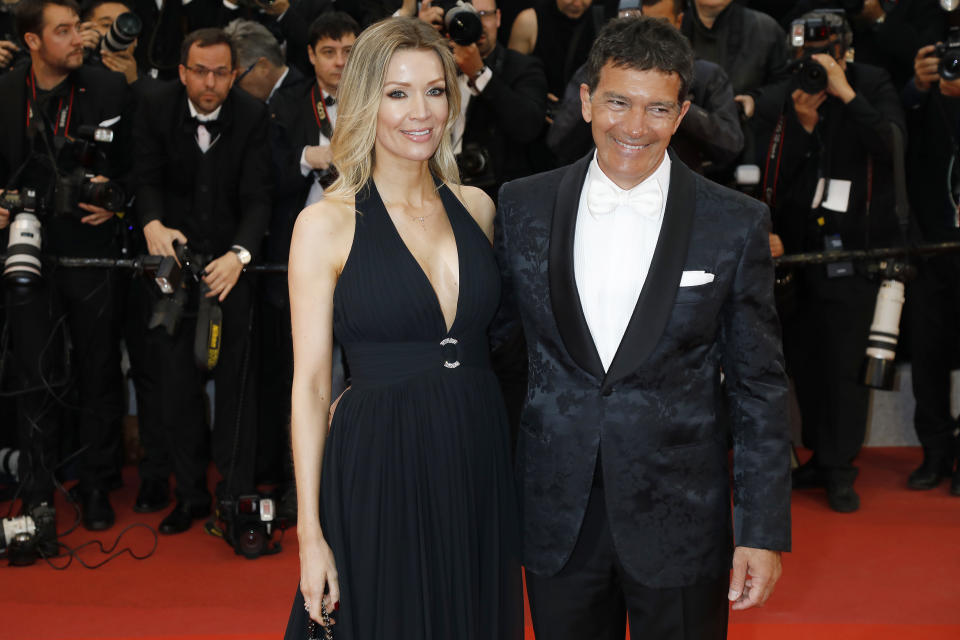 Nicole Kimpel and Antonio Banderas at the screening red carpet for "Pain And Glory (Dolor Y Gloria/Douleur Et Gloire)" during the 72nd Cannes Film Festival at the Palais des Festivals on May 17, 2019 in Cannes, France. (Photo by: P. Lehman) (Photo credit should read P. Lehman / Barcroft Media via Getty Images)