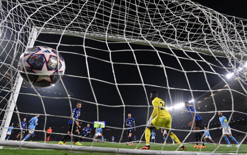 Rodri nets the game's only goal, giving Andre Onana no chance - AFP via Getty Images