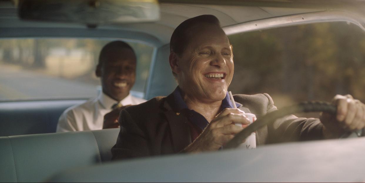Tony Lip (Viggo Mortensen, right) is driver, confidante and security for famous pianist Don Shirley (Mahershala Ali) on a 1962 concert tour of the South in "Green Book."