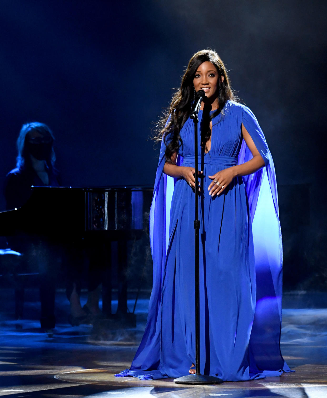 NASHVILLE, TENNESSEE - APRIL 18: In this image released on April 18, Mickey Guyton performs onstage at the 56th Academy of Country Music Awards at the Grand Ole Opry on April 18, 2021 in Nashville, Tennessee. (Photo by Kevin Mazur/Getty Images for ACM)