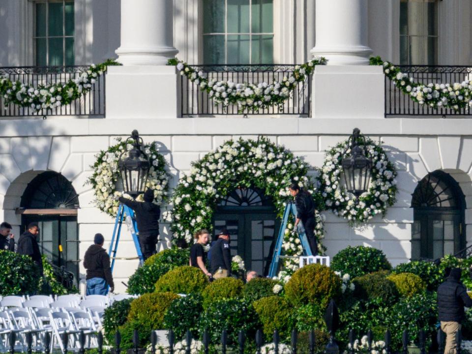 Wedding preparations are seen on the South Lawn of the White House in Washington, DC on November 18, 2022.