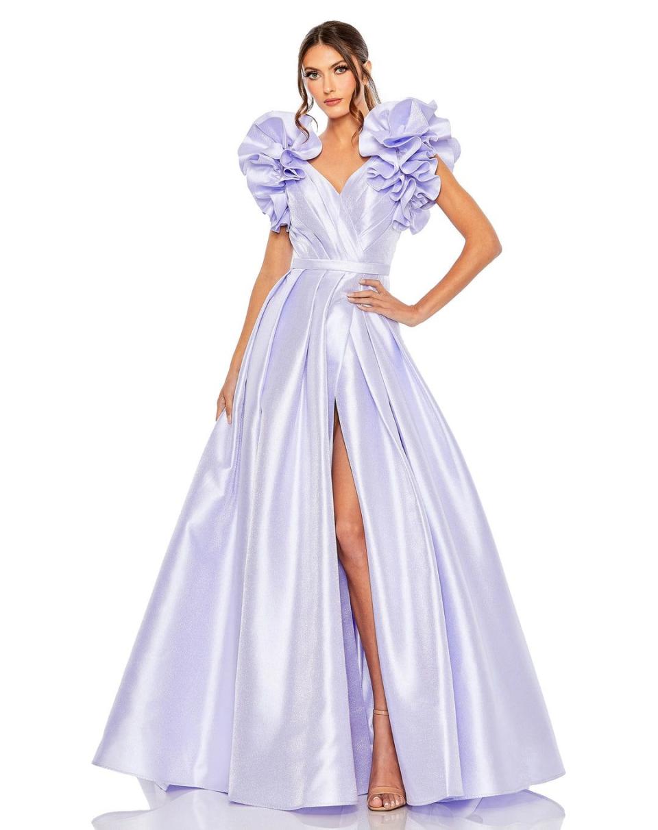 10) V-Neckline Flutter Sleeve Ball Gown with Slit