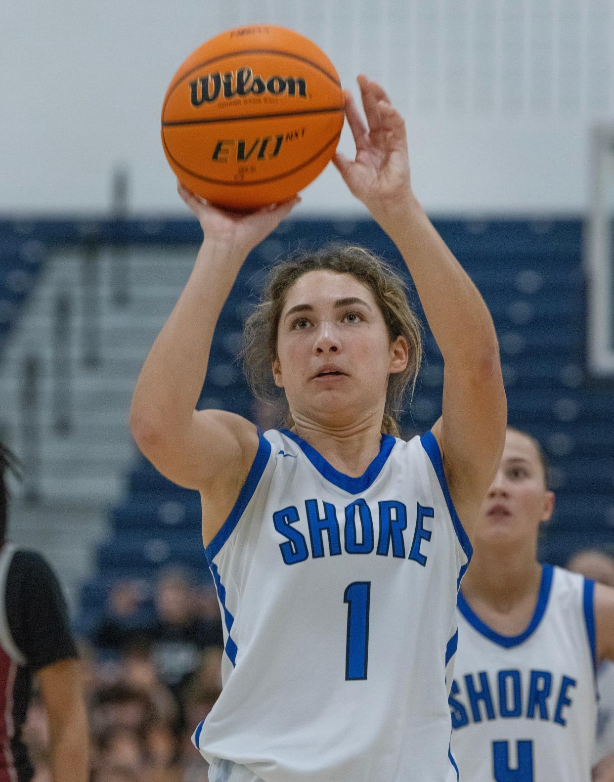 Shore’s Reese Fiore goes to the line in first half. Shore Regional Girls Basketball vs University for NJSIAA Group 1 Title inToms River, NJ on March 10, 2024.