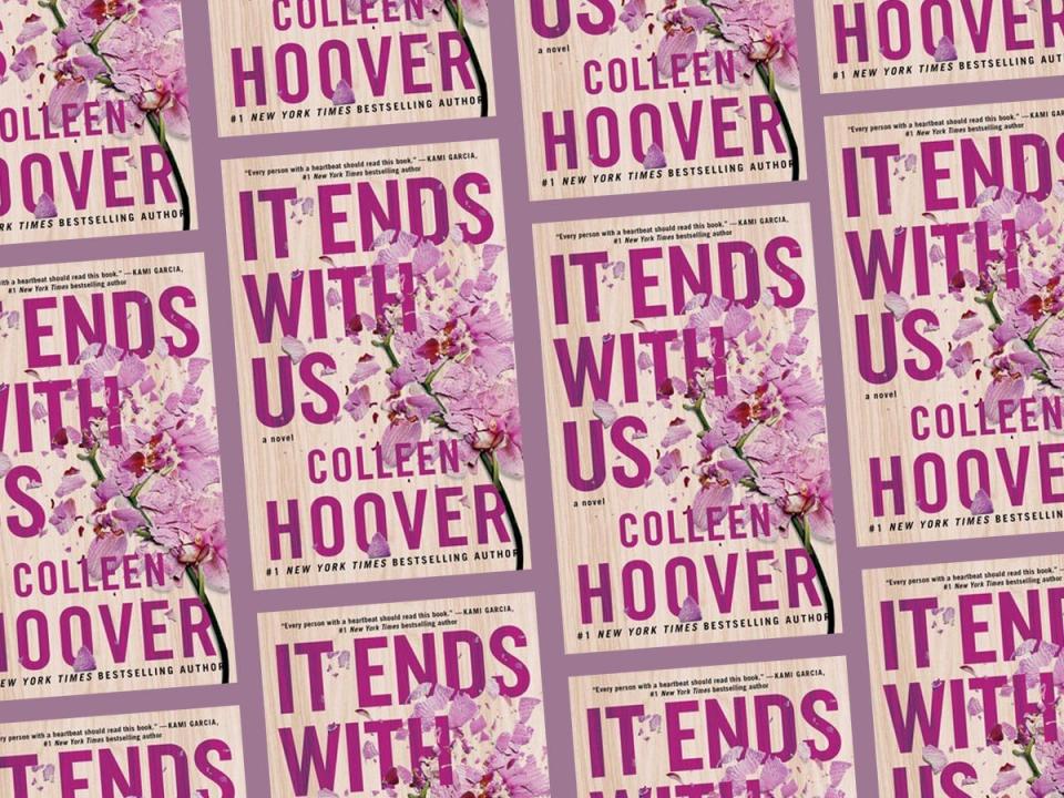 A collage of the cover for "It Ends With Us" by Colleen Hoover.