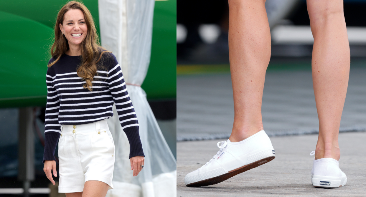 Kate MIddleton was once again spotted in her favourite Superga sneakers. (Photo by Chris Jackson/Getty Images)