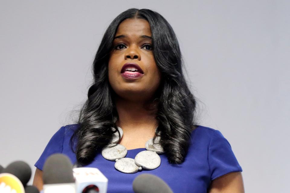 In this Feb 22, 2019 photo, Cook County State's Attorney Kim Foxx speaks at a news conference in Chicago. Foxx has asked the county's inspector general to review how her office handled "Empire" actor Jussie Smollett's criminal case. Foxx said in a Friday, April 12, 2019 statement, that she pledges her "full cooperation" and welcome the investigation from Cook County Inspector General Patrick Blanchard.