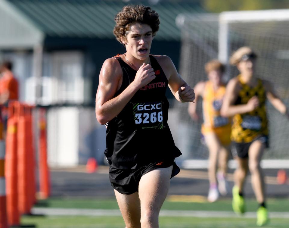 Marlington's Colin Cernansky finishes second in the boys varsity race at Saturday's Stark County Cross Country Championships. He was the top finisher among Division II-III runners.