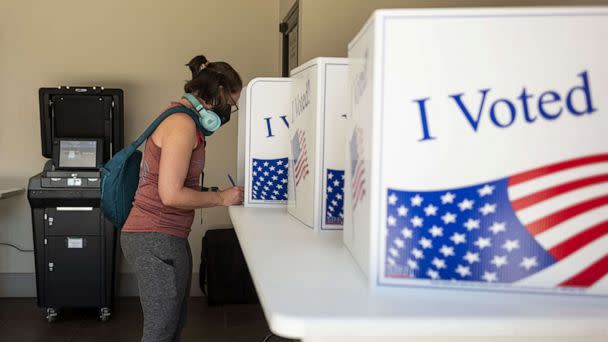 PHOTO: In this May 17, 2022, file photo, a voter casts a ballot at a polling location in Pittsburgh, Pa. (Bloomberg via Getty Images, FILE)