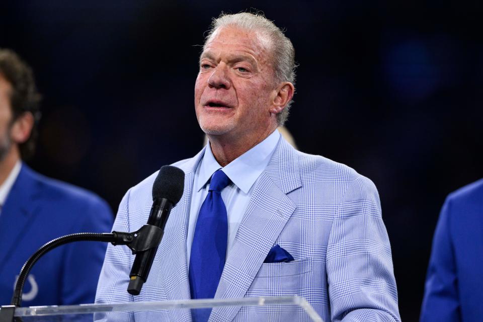 Indianapolis Colts owner Jim Irsay shown during an Oct. 30, 2022 NFL game.