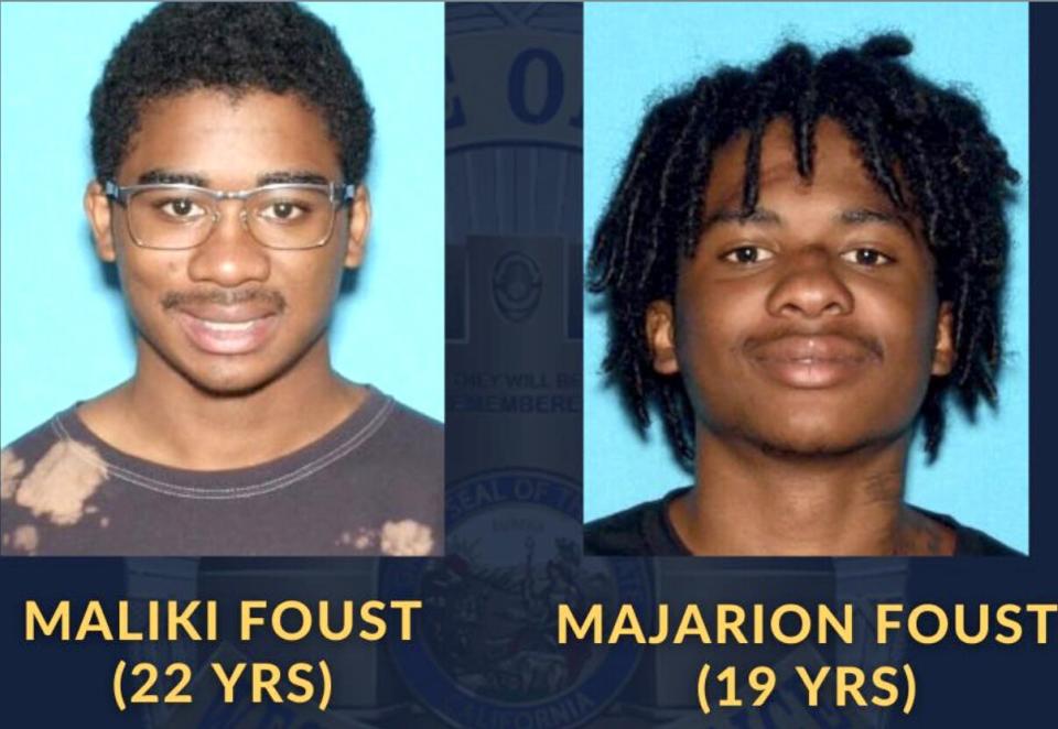 Photos of two brothers. Their names, Maliki Foust and Majarion Foust, and ages, 22 and 19, appear below the photos.