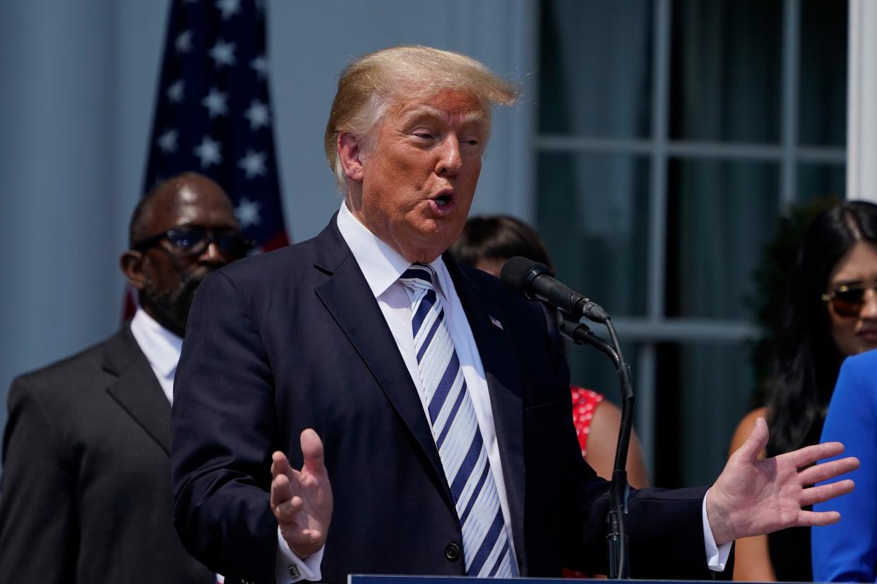 Former President Donald Trump speaks at Trump National Golf Club in Bedminster, N.J., Wednesday, July 7, 2021. 