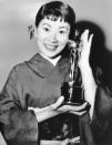 FILE - Japanese actress Miyoshi Umeki, poses with her Academy Award for best supporting actress for her role in "Sayonara," during the Academy Awards ceremony in Los Angeles on March 26, 1958. Umeki was the first person from Japan to win an Oscar. (AP Photo)