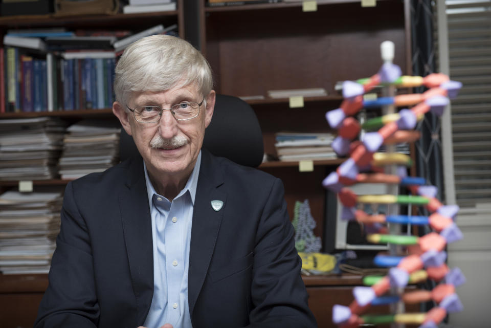 National Institutes of Health (NIH) Director Francis Collins poses for a portrait after his interview with The Associated Press at the NIH headquarters in Bethesda, Md., Friday, July 28, 2017. (AP Photo/Sait Serkan Gurbuz)