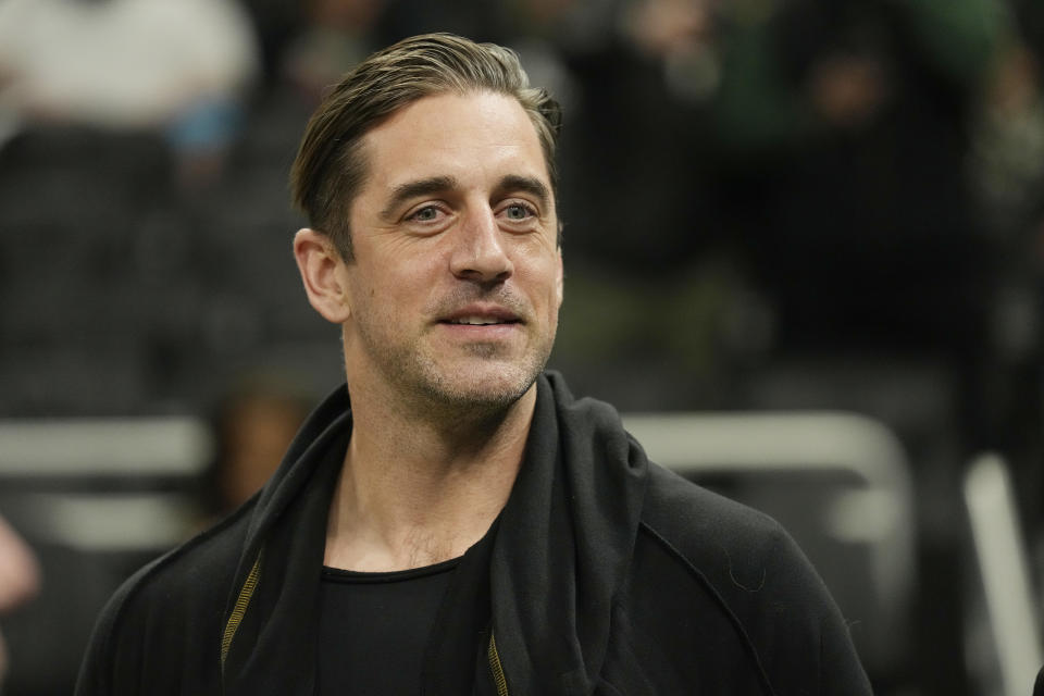 New York Jets quarterback Aaron Rodgers enjoyed the Taylor Swift gig Saturday night in New Jersey.  (Photo: Patrick McDermott/Getty Images)