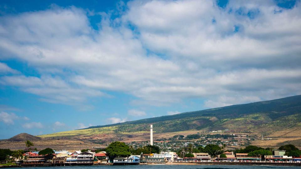 Lahaina, Maui, Hawaii, A beautiful sunny view of Lahaina with blue sky and clouds from the pacific ocean.