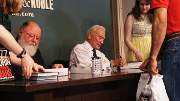 Buzz Aldrin, the second man to walk on the lunar surface, signed copies of his new book, "Mission to Mars," in New York on May 7.