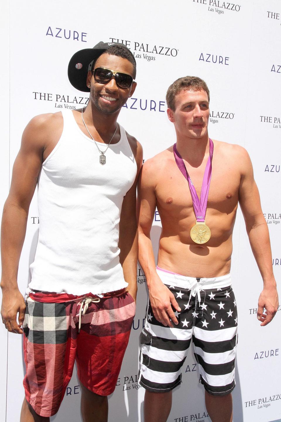 Cullen Jones, Ryan Lochte swimmers celebrate their Olympic success by hosting a day at Azure Pool inside The Palazzo Resort Hotel & Casino Las Vegas, Nevada - 18.08.12 Credit: (Mandatory): DJDM / WENN.com