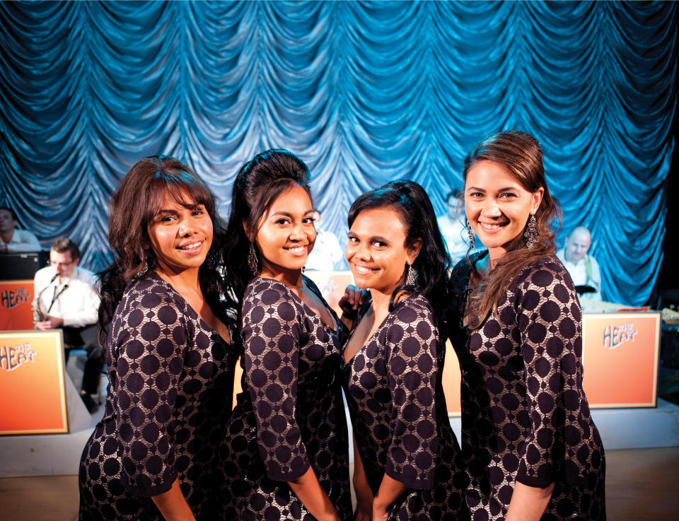 This film publicity image released by The Weinstein Company shows, from left, Deborah Mailman as Gail, Jessica Mauboy as Julie, Miranda Tapsell as Cynthia, and Shari Sebbens as Kay from "The Sapphires." (AP Photo/The Weinstein Company, Lisa Tomasetti)