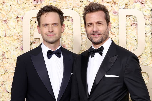 <p>Monica Schipper/GA/The Hollywood Reporter via Getty</p> Patrick J. Adams and Gabriel Macht at the 2024 Golden Globes