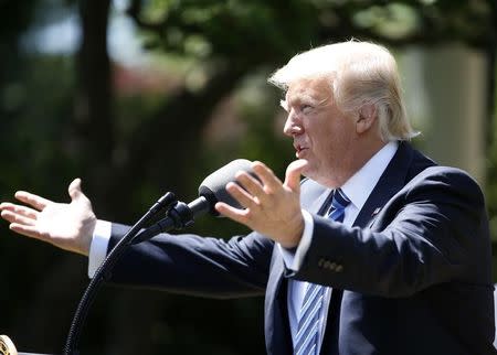 U.S. President Donald Trump participates in the U.S. Air Force Academy Commander-in-Chief trophy presentation in the White House Rose Garden in Washington, U.S., May 2, 2017. REUTERS/Joshua Roberts