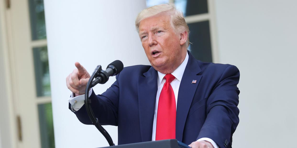 FILE PHOTO: U.S. President Donald Trump takes questions after speaking about the coronavirus disease (COVID-19) outbreak and the cost of treating diabetes and  in the Rose Garden at the White House in Washington, U.S., May 26, 2020. REUTERS/Jonathan Ernst