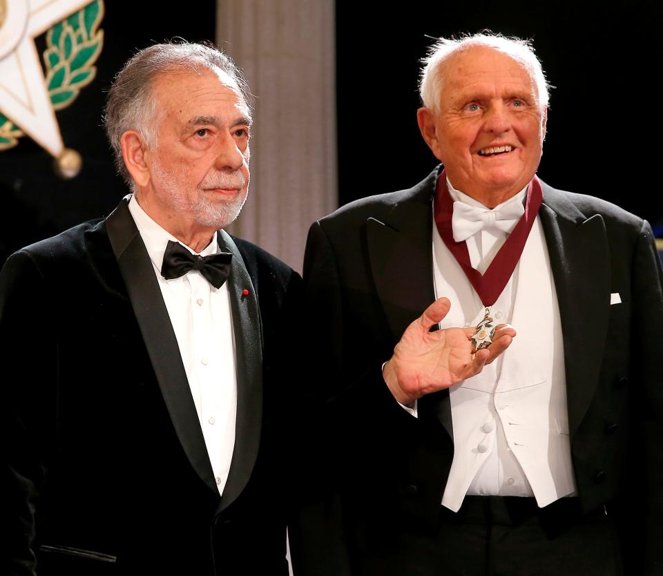 Inductee Gray Frederickson, right, poses for a photo with presenter Francis Ford Coppola before the induction ceremony for the Oklahoma Hall of Fame in 2019 at the Cox Convention Center.