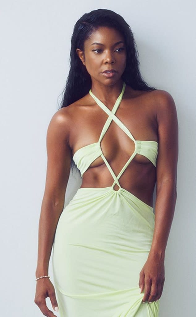 Gabrielle Union Wore an Extreme Cut-Out Halter Dress in the Most Calming  Color