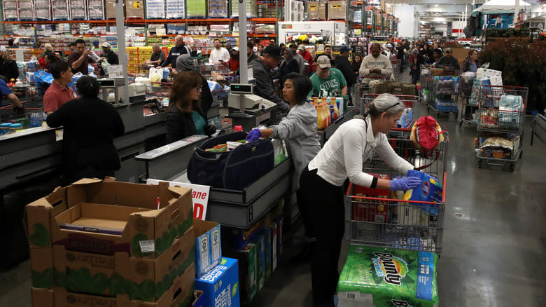 crowded Costco checkout