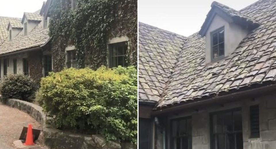 A house in Carmel, California is pictured with a face peeking out of a window.