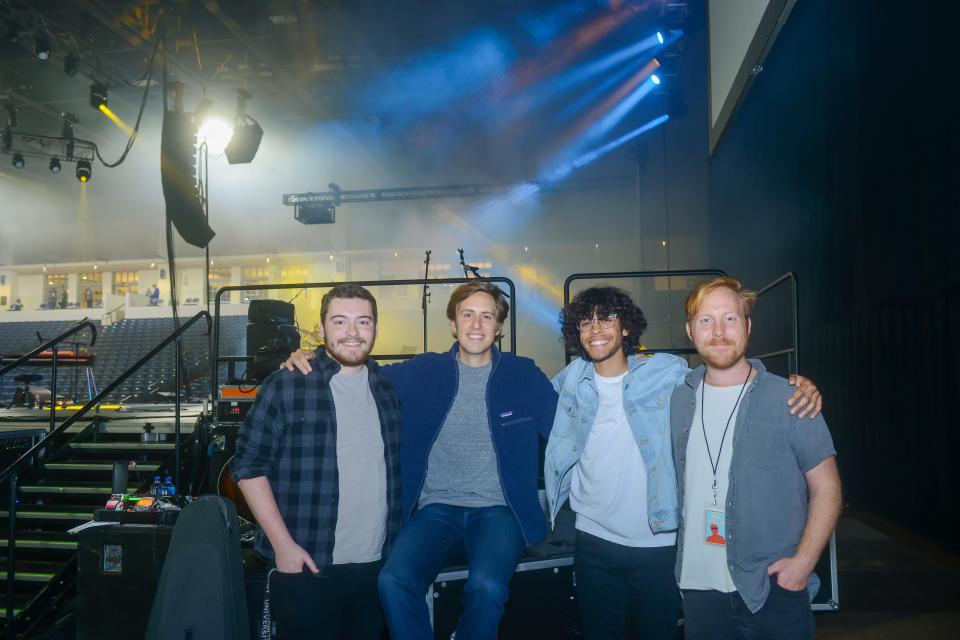 Garrett Arwood (left), Ben Rector, Isaac Mauldin and Lee Williams backstage at the Curb Event Center on Belmont University campus in Nashville, Tennessee.