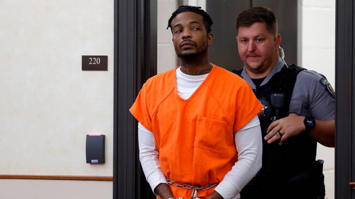 Michael Jerome Henry makes his first court appearance at the Orange County Courthouse in Hillsborough, N.C. on Wednesday, Oct. 5, 2022, after being arrested and charged with murder a week after a shooting killed one and injured three others at a Chapel Hill apartment complex.