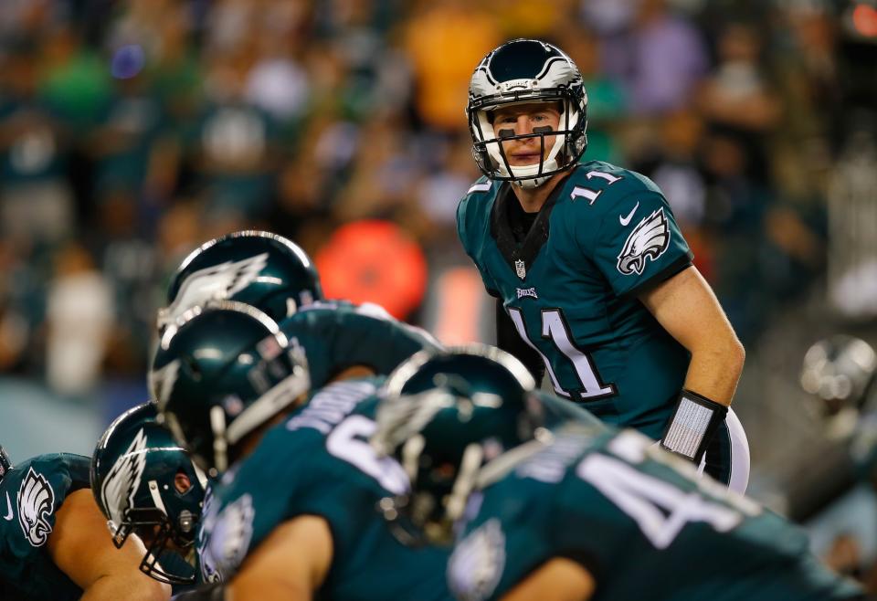 Comparing Carson Wentz, above, to Peyton Manning? Philadelphia Eagles head coach Doug Pederson just went there (Getty Images)