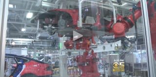 Tesla factory screencap from SF Bay Area CBS video