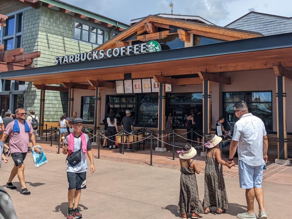 exterior shot of one of the starbucks at disney springs