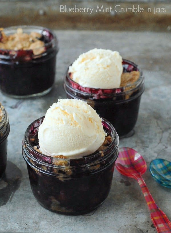 <strong>Get the recipe for <a href="http://boulderlocavore.com/2014/07/blueberry-mint-crumble-in-jars.html" target="_blank" rel="noopener noreferrer">blueberry mint crumble in jars</a> from Boulder Locavore.</strong>