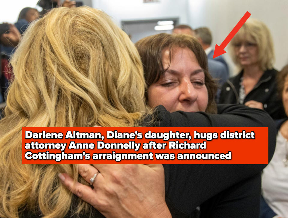 Darlene Altman, Diane's daughter, hugs district attorney Anne Donnelly after Cottingham's arraignment