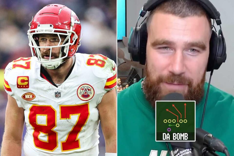 <p>Getty; newheightshow/Instagram</p> Travis Kelce