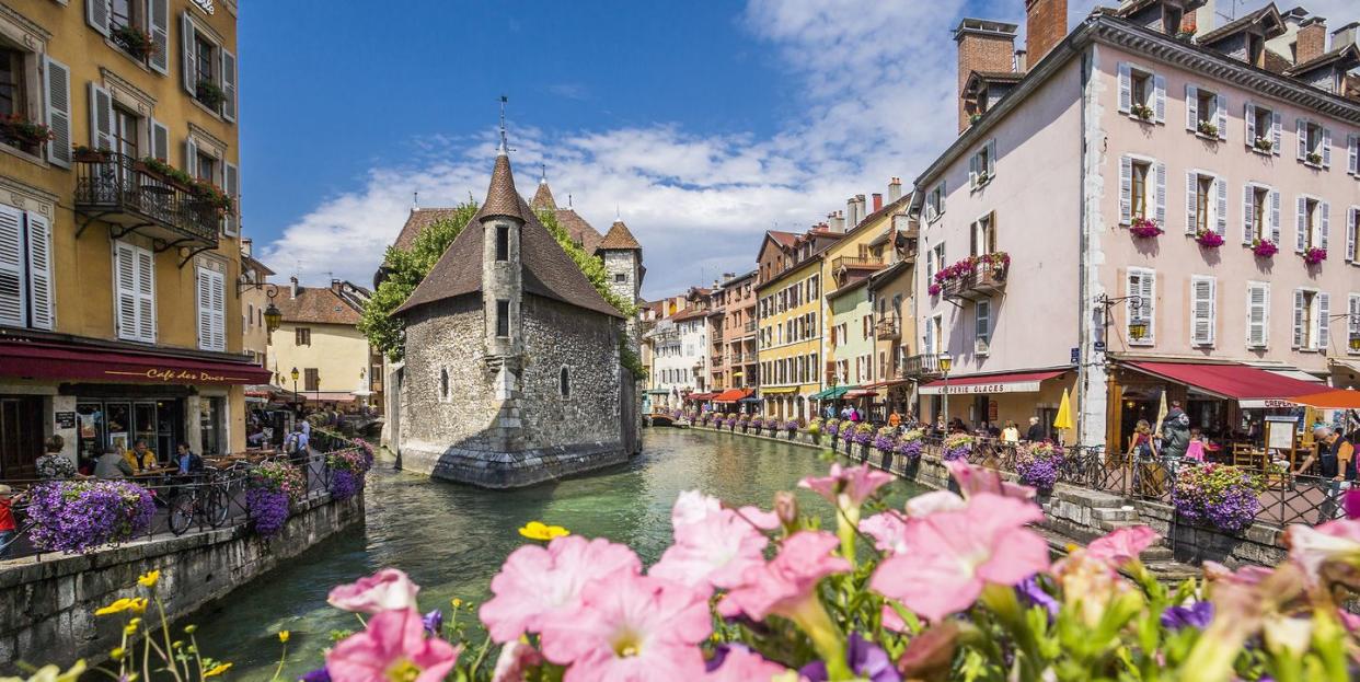 haute savoie, savoy, flowers on the riverside