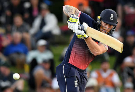 Cricket - ODI - New Zealand vs England - Bay Oval, Tauranga, New Zealand, February 28, 2018. England's Ben Stokes hits a shot during the one-day international match. REUTERS/Ross Setford