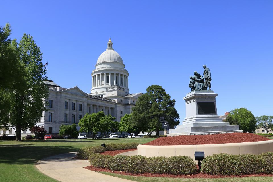 Arkansas State Capitol building and grounds in Little Rock Arkansas. (Photo by: Don & Melinda Crawford/Education Images/Universal Images Group via Getty Images)