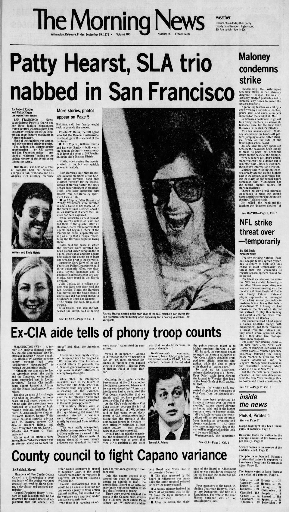 Front page of The Morning News from Sept. 19, 1975.