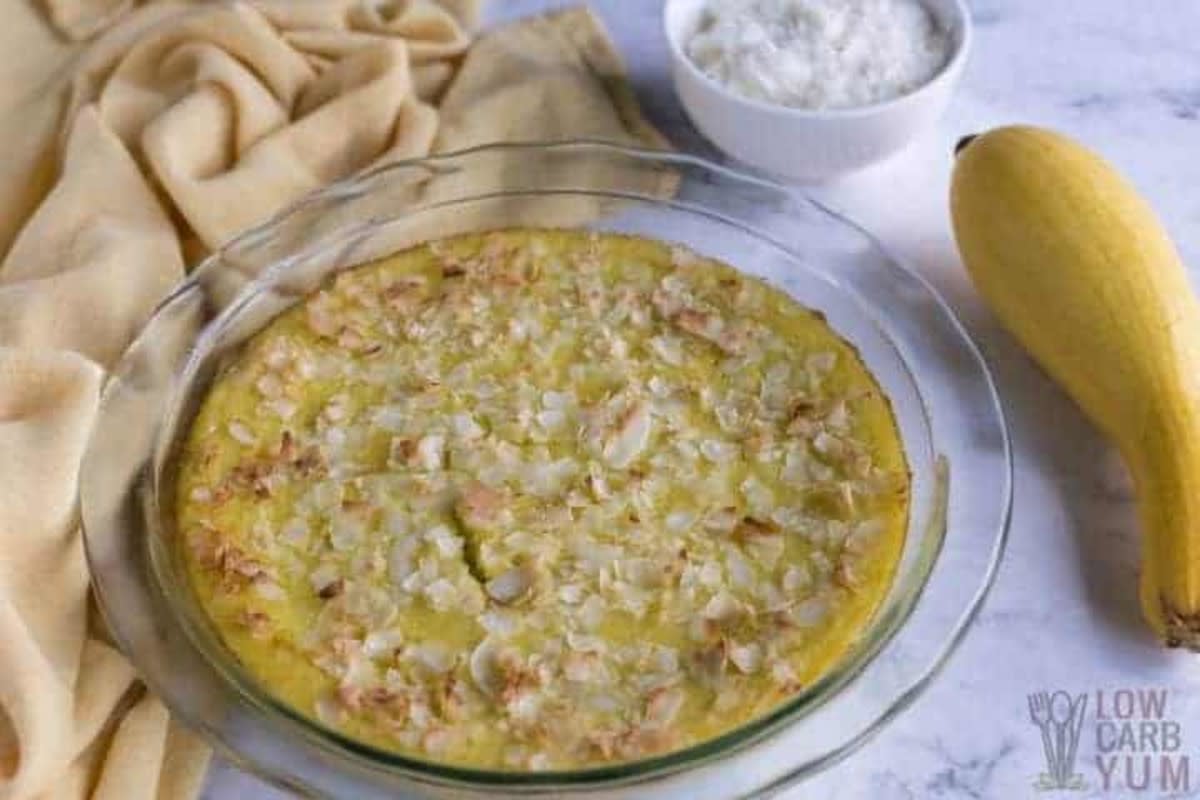 <p>Low Carb Yum</p><p>This yellow squash pie is similar to a coconut custard pie. It's a summer dessert recipe that gets them eating a vegetable by sneaking it in!</p><p><strong>Get the recipe: <a href="https://lowcarbyum.com/coconut-summer-squash-pie/" rel="nofollow noopener" target="_blank" data-ylk="slk:Yellow Summer Squash Pie;elm:context_link;itc:0;sec:content-canvas" class="link rapid-noclick-resp">Yellow Summer Squash Pie</a></strong></p>