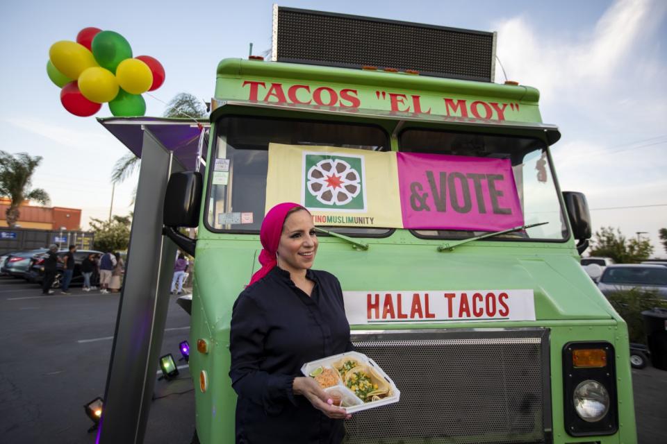 Rida Hamida, a Muslim woman hosting a COVID vaccine/taco truck party