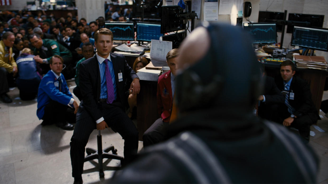  Glen Powell in showdown with Bane in The Dark Knight Rises. 