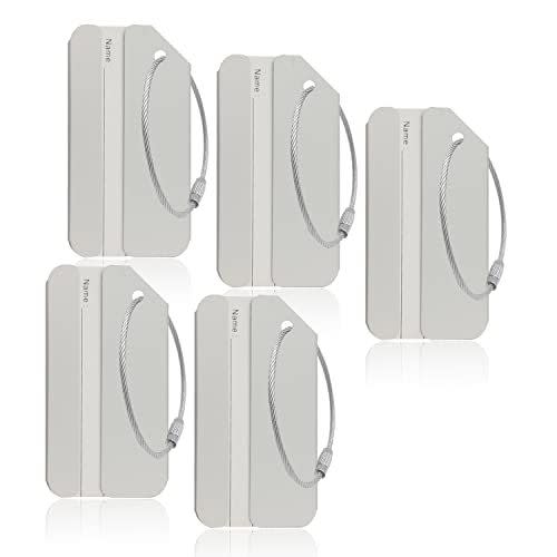 Aluminum Luggage Tags, Luggage Tag Holders for Travel Luggage Baggage Identifier by Ovener (5Pack Silver)