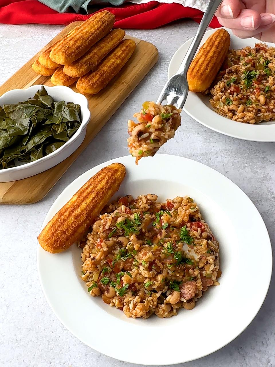 Black-Eyed Pea Jambalaya uses a can of black-eyed peas along with sausage, rice, and the holy trinity of onions, celery, bell pepper and garlic.