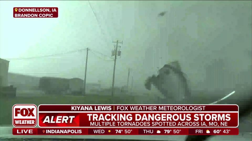 FOX Weather meteorologists watched live as a grain silo narrowly missed Copic.