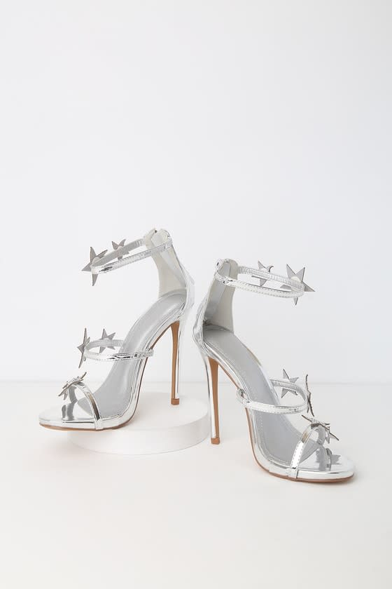 Miri Silver Star Rhinestone Ankle Strap Heels